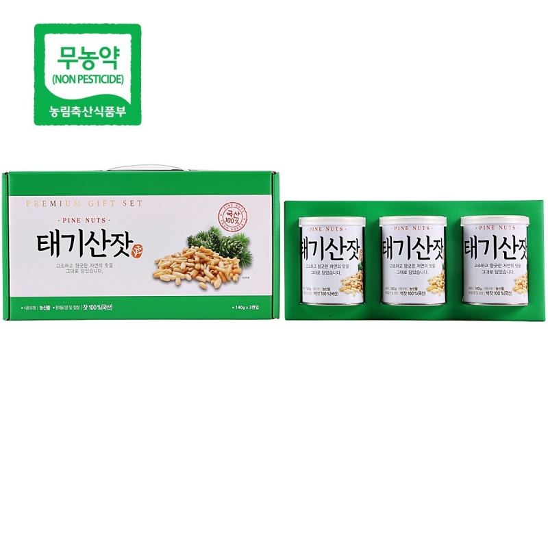 태기산잣,국내산 태기산잣 캔잣세트 140g x 3캔 황잣 백잣