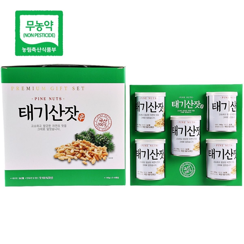 태기산잣,국내산 태기산잣 캔잣세트 140g x 5캔 황잣 백잣