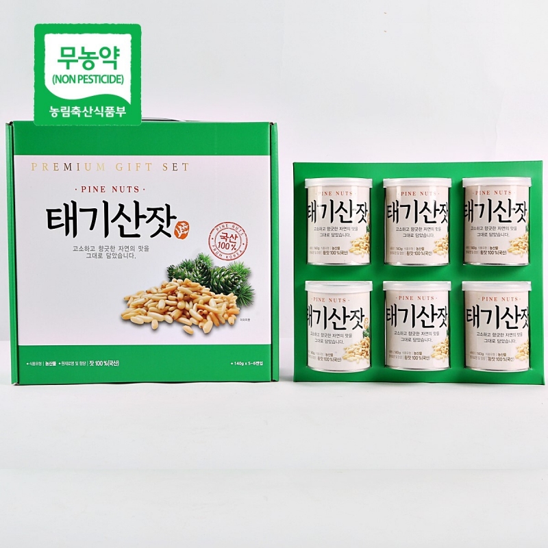 태기산잣,국내산 태기산잣 캔잣세트 140g x 6캔 황잣 백잣