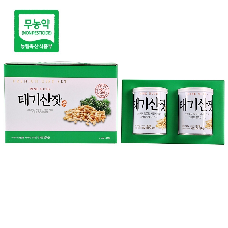 태기산잣,국내산 태기산잣 캔잣세트 140g x 2캔 황잣 백잣
